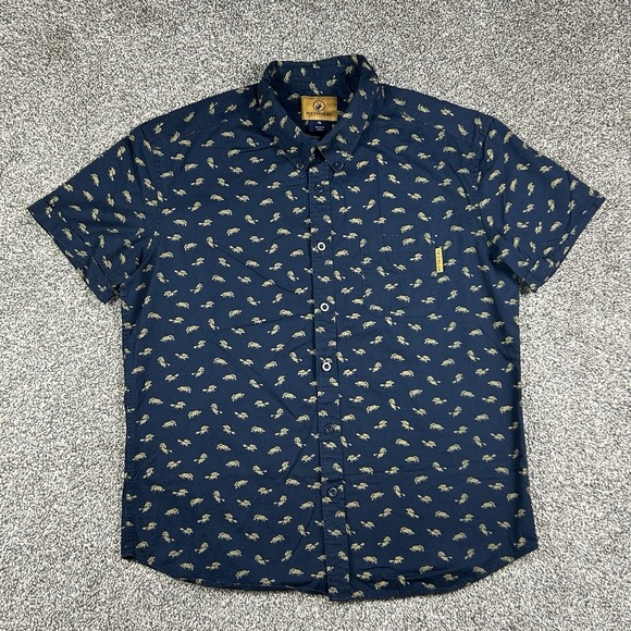 Mythical Horse Print Button Down Short Sleeve Shirt Men XL Navy Brown Pony Rodeo - Picture 1 of 10